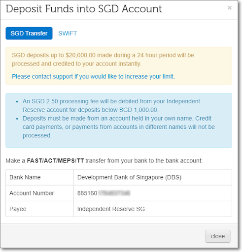 Deposit SGD funds 