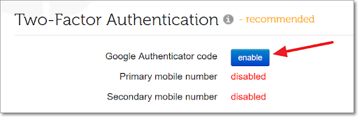 Two factor authentication