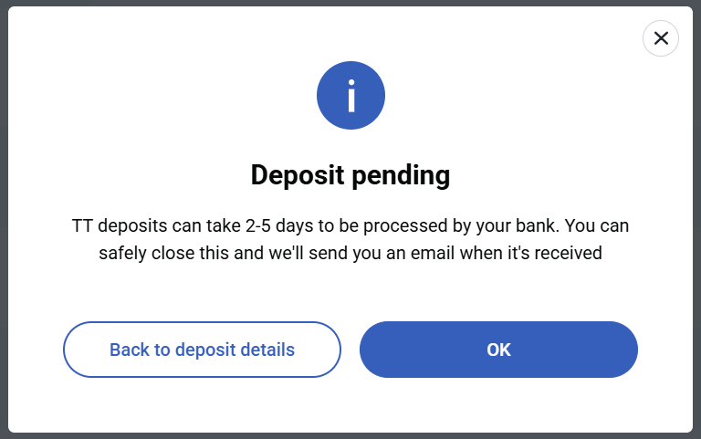 deposit pending USD