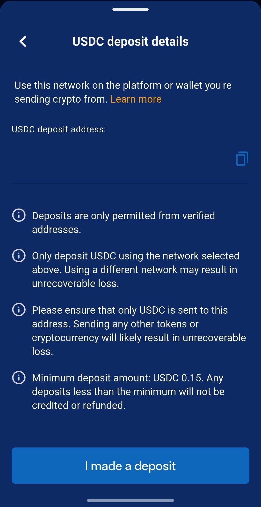 usdc deposit details