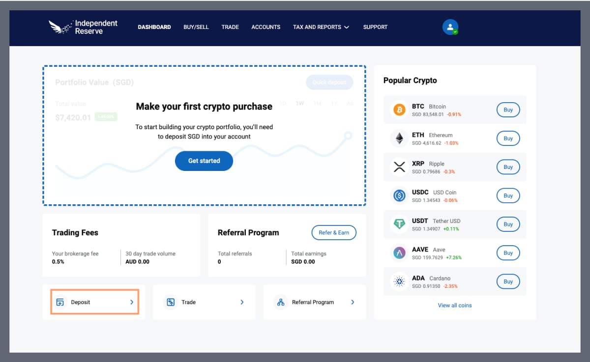 充值法币 Independent Reserve 平台