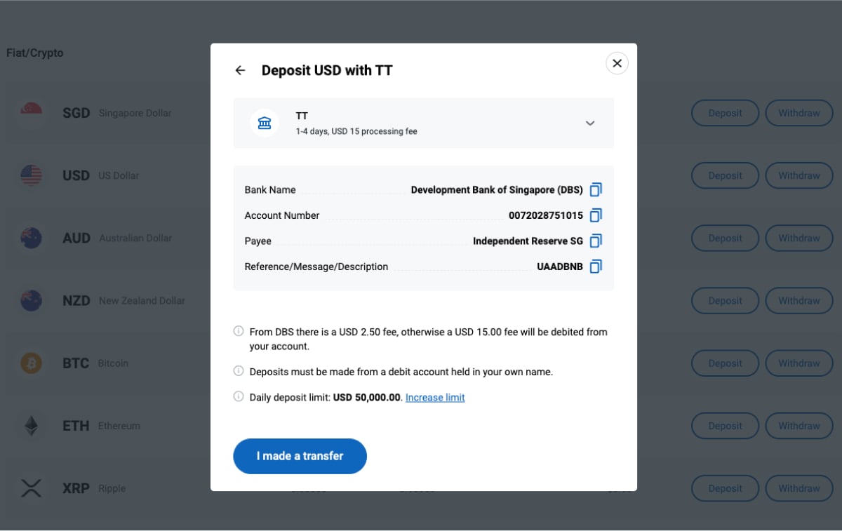 Independent Reserve 平台法i币电汇信息