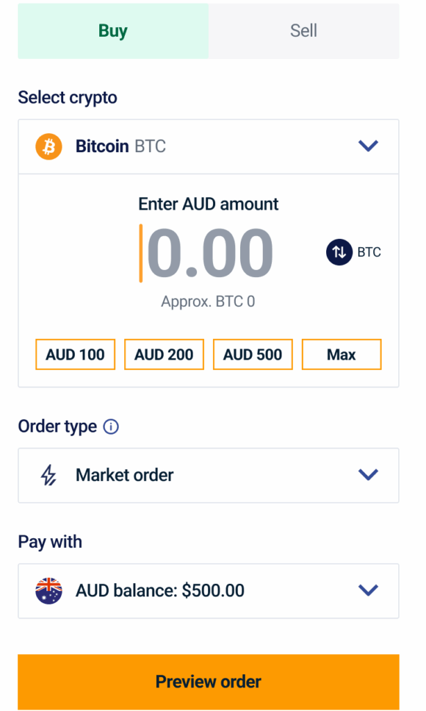 Screenshot of trading section