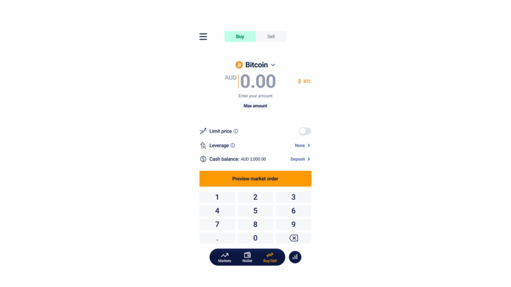 Buy/sell screen the leveraged trading mobile app