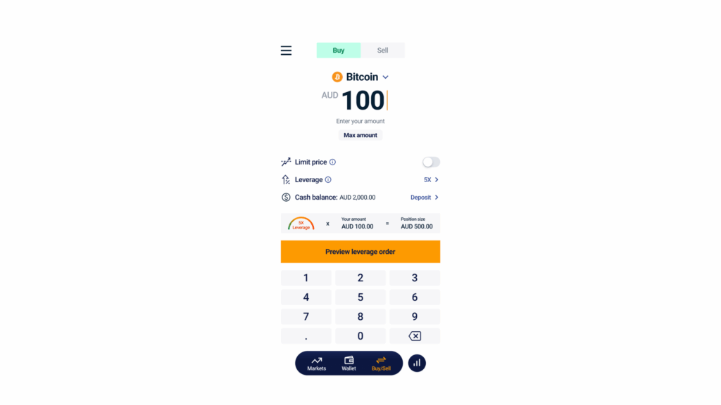 Preview leverage order on mobile app screenshot