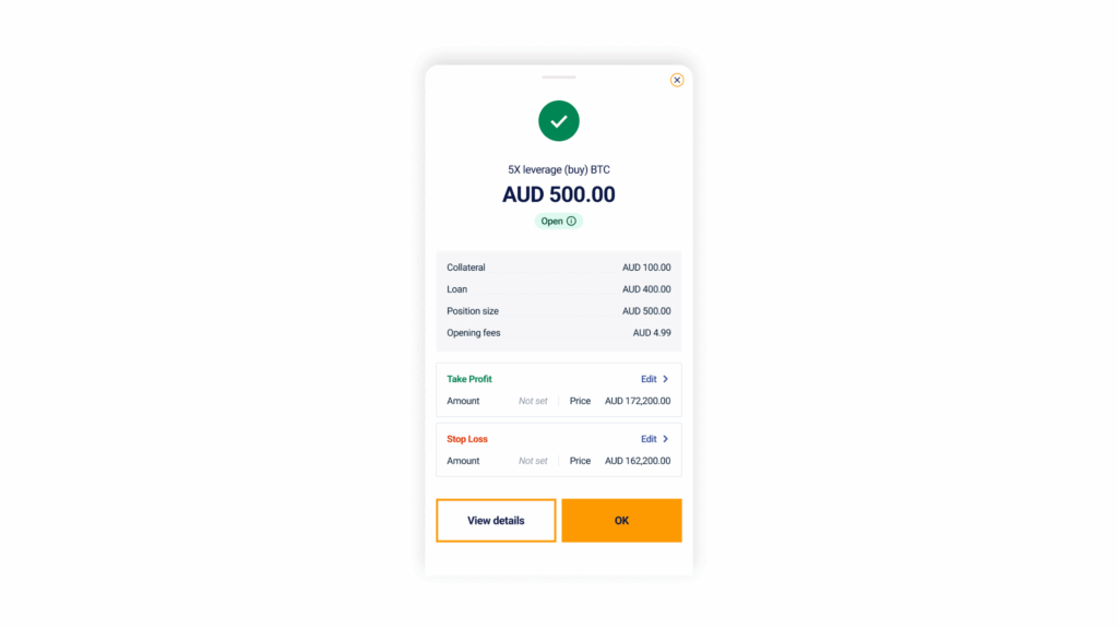 Leverage order details mobile app screenshot