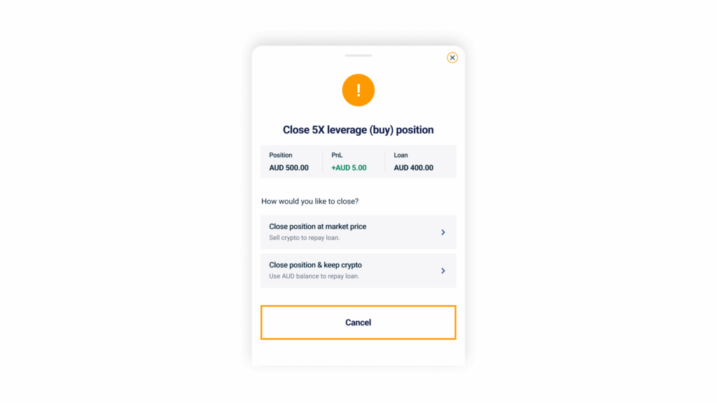 Close leveraged trade mobile app screenshot