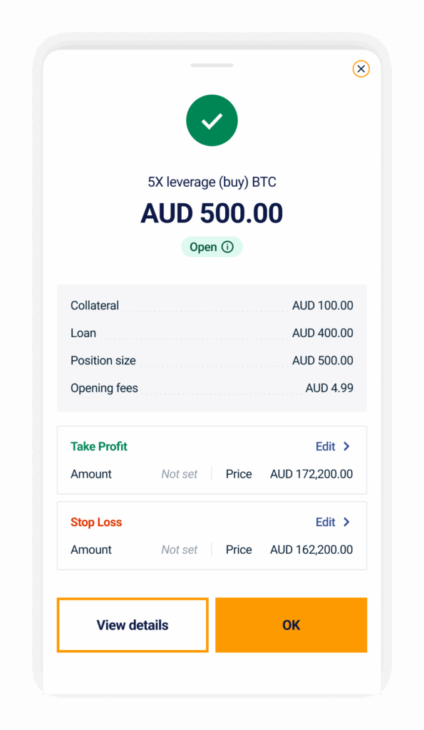 Leverage order details mobile app screenshot