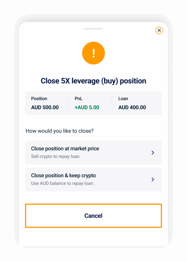 Close leveraged trade mobile app screenshot