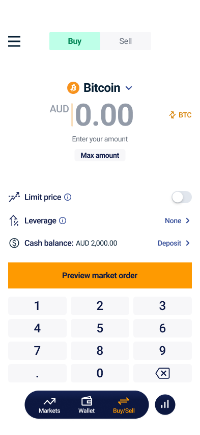 Buy/sell screen the leveraged trading mobile app