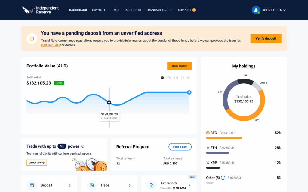Dashboard verify deposit screenshot