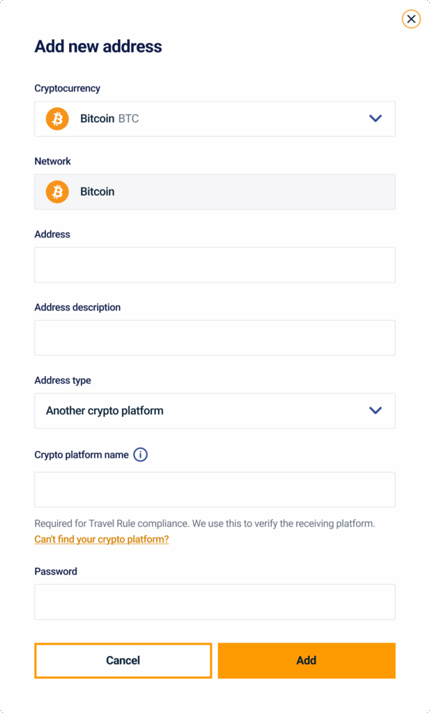 Enter your wallet details screenshot