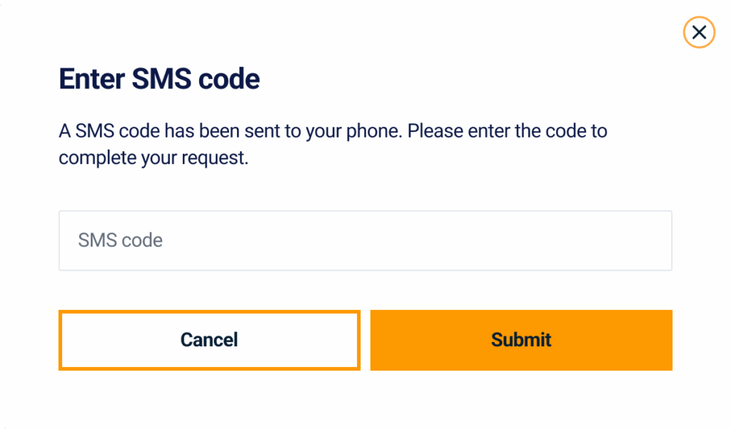 Enter SMS code sreenshot