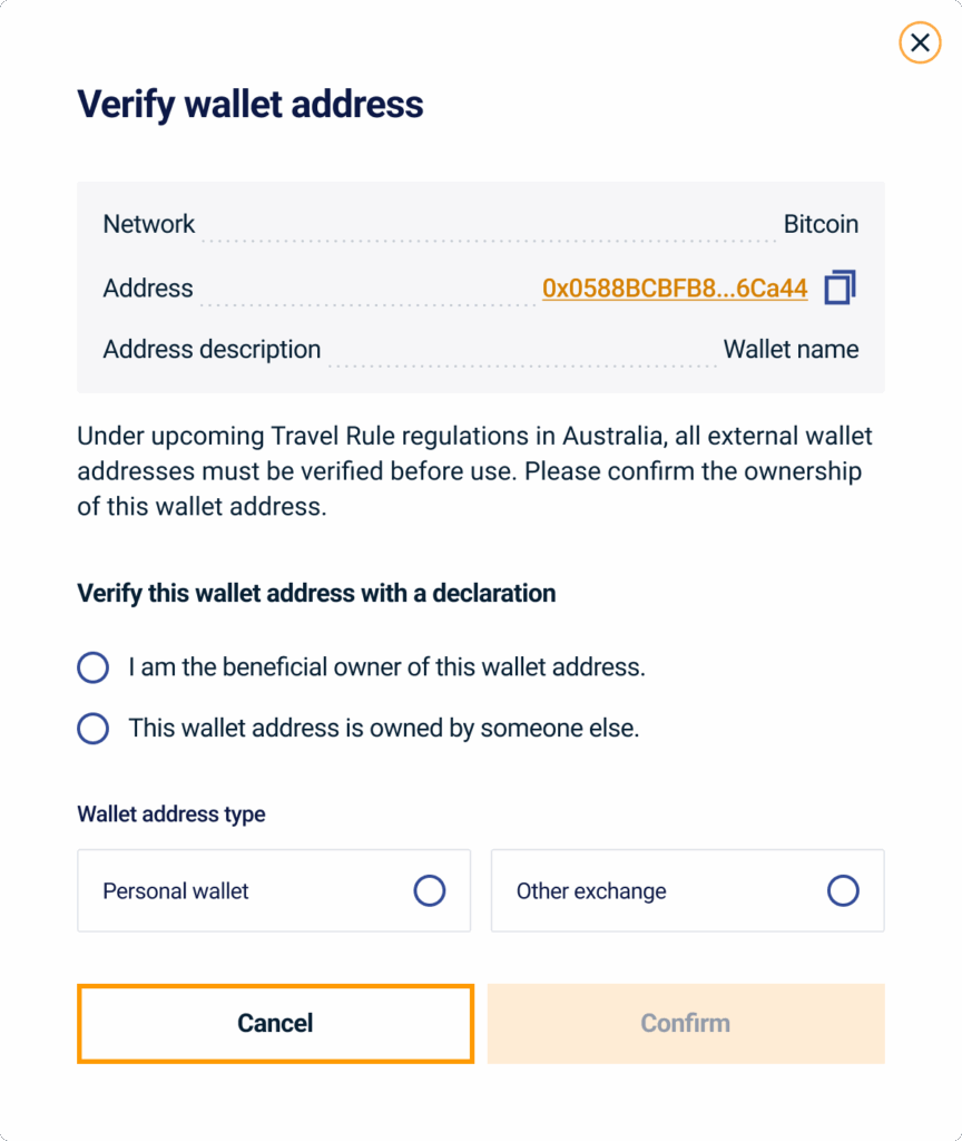 Confirm ownership of wallet address screenshot