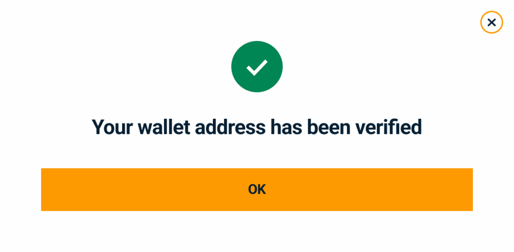 Wallet address verified screenshot