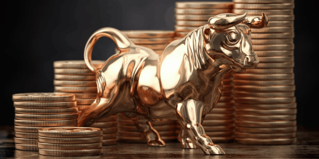 Golden bull and coins