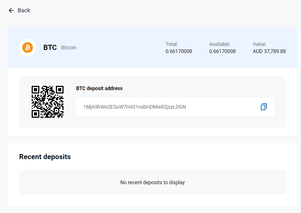 Example of deposit address for Bitcoin
