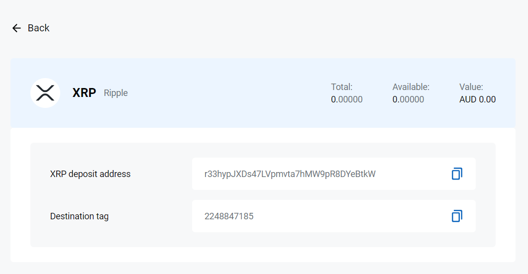 XRP deposit address example