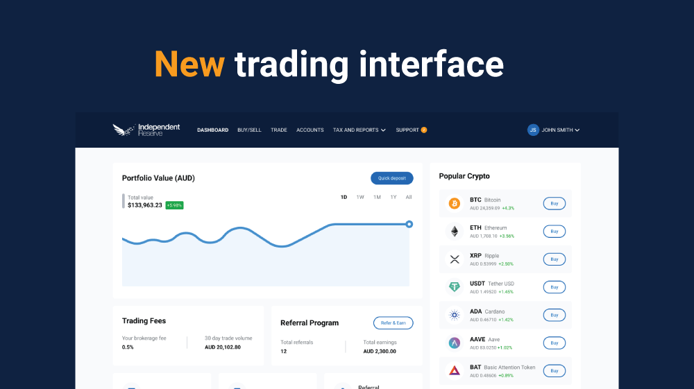 New trading interface on Independent Reserve