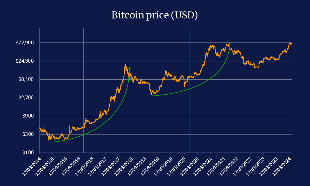 Bitcoin price appreciation post-halving