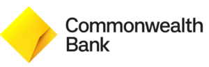 Commonwealth Bank logo featuring a yellow diamond shape with a folded corner effect, positioned to the left of the words "Commonwealth Bank" in bold black text.