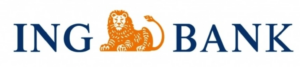 ING Bank logo featuring the word "ING" in bold navy blue serif font, followed by an orange lion graphic, and the word "BANK" in matching navy blue font.