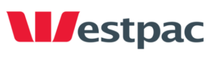 Westpac logo featuring a bold red stylised "W" symbol followed by the word "estpac" in dark grey lowercase letters.