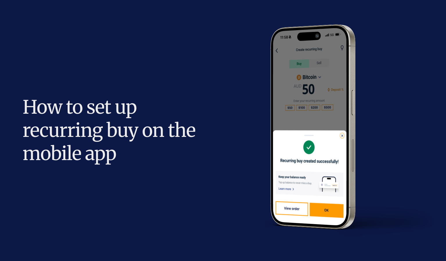 How to set up a recurring buy on the Independent Reserve mobile app.